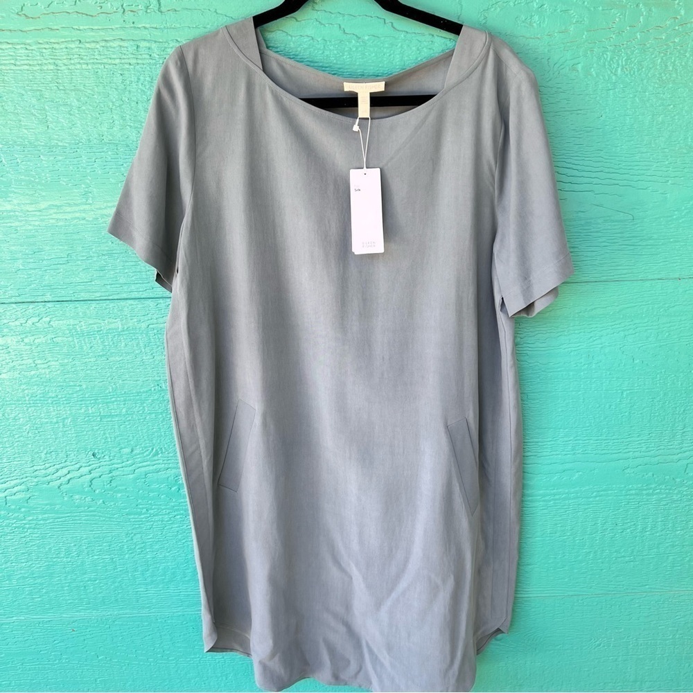 Eileen Fisher Gray Short-Sleeve Shift Dress